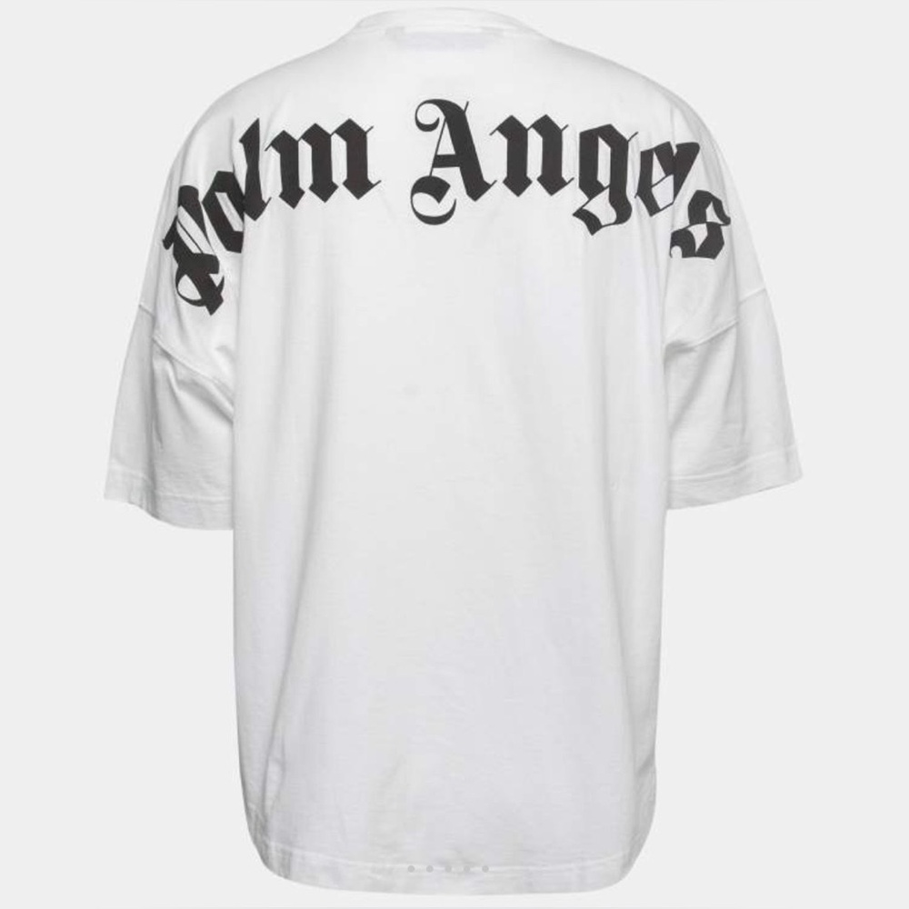 Palm Angels White Logo Print Cotton Oversized Crew Neck T-Shirt M NWOT